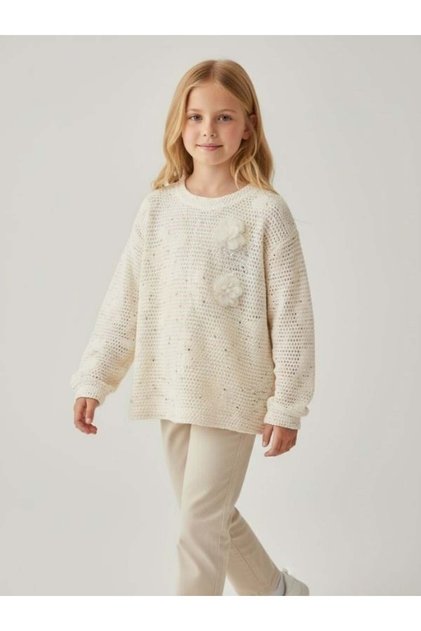 Girl's Openwork Patterned Stylish Knitwear Design Blouse