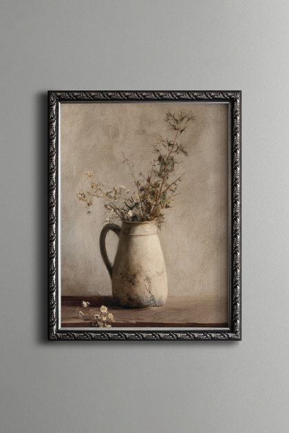 Rustic Vase and Dried Flowers – Vintage Patterned Frame – Slim Model