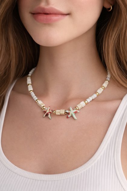 Colorful Beaded Summer Necklace – Minimal Choker Women's Necklace (Pastel Stone Summer Necklace)