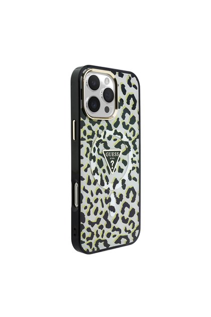 iPhone 16 Pro Max Case Licensed M-Safeli Triangle Logo Glittery Leopard Pattern Cover Black