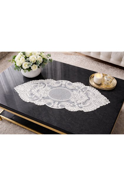 French Lace Single Runner, Coffee Table Cover, Table Top Runner, Dowry Runner White Color