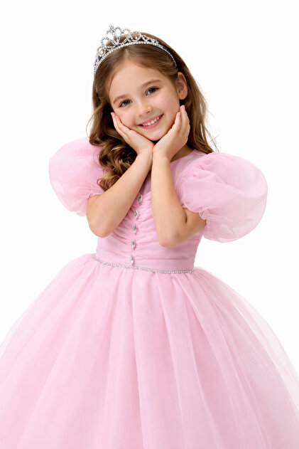 DUBA OCUK Girl's Pink Princess Dress with Tulle Fluffy Wedding Dress  Model Special Occasion Dress- Trendyol