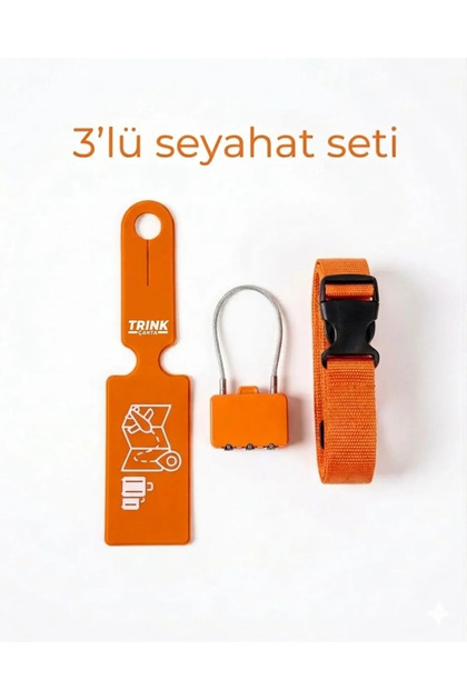3-Piece Travel Set (Luggage Tag + Luggage Lock + Luggage Belt) Orange