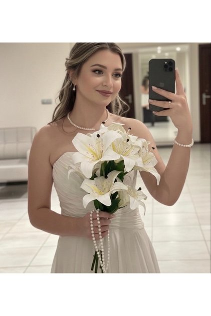 Lilyum gelin çiçeği inci sarkıntılı inci detaylı