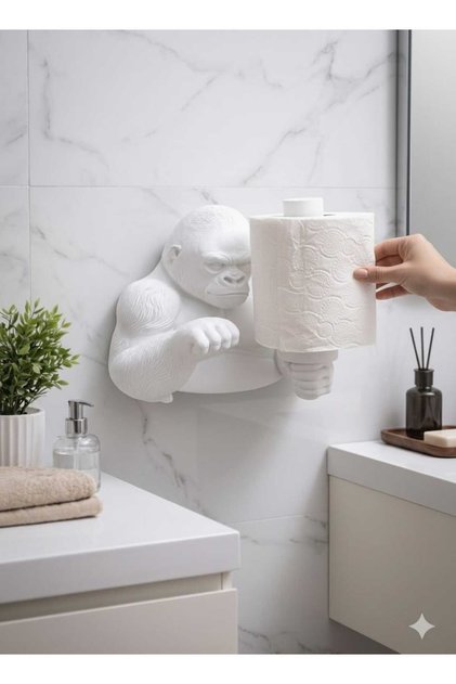 Decorative Gorilla Toilet Paper Holder | Modern Bathroom Accessory | Wall Mounted Minimal Organizer