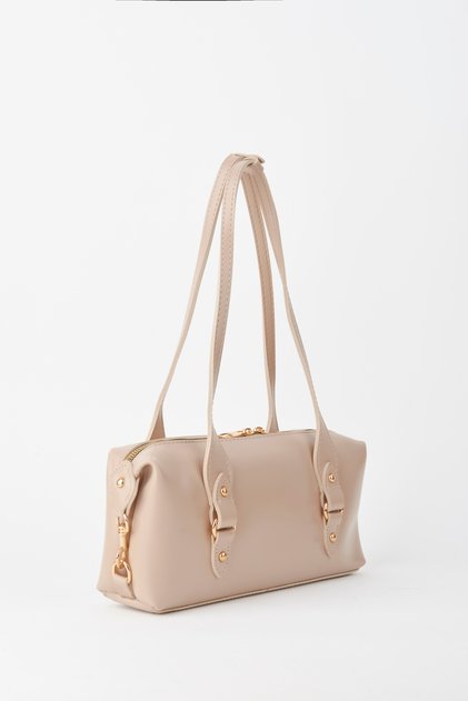 Women's Şebboy Mink Design Edged Lined Zipper Closure Baguette Handbag and Shoulder Bag