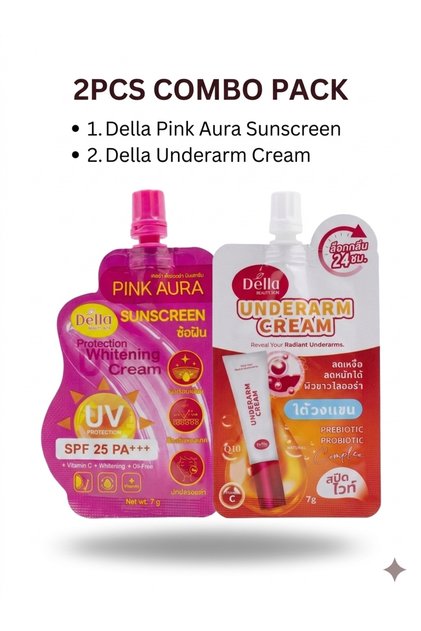 2PCS COMBO Skincare Cream Pink Aura Sunscreen SPF25 Face Cream + Underarm Brightening Cream