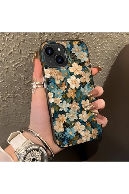iPhone 13/14 Uyumlu Şık tam ekran çiçekli, sağlam düşme korumalı kılıf