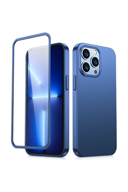 Husa 360 Full Case husă frontală și posterioară pentru iPhone 13 Pro + folie de protecție din sticlă securizată albastră (JR-BP935 albastru)