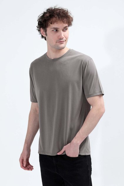 Men's Crew Neck Modal Fabric T-Shirt Brown - 26Y 2985