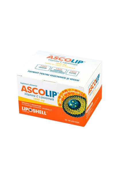 Vitamina C Lipozomală 1000 mg, ASCOLIP, Aromă de Portocală, 30 Pliculețe