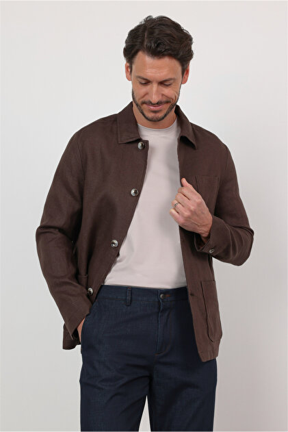 İmza Berberi Yaka Keten Düz Slim Fit Casual Mont 1007260152