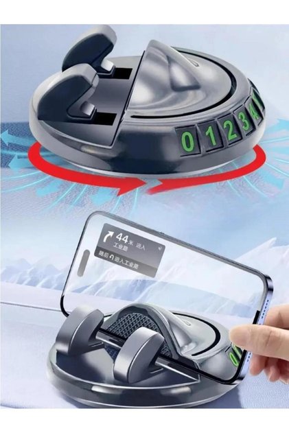360° Dönebilen Siyah Yapışkanlı Numaratörlü Araç Telefon Tutucu Numaratör 50 Adet Rakam