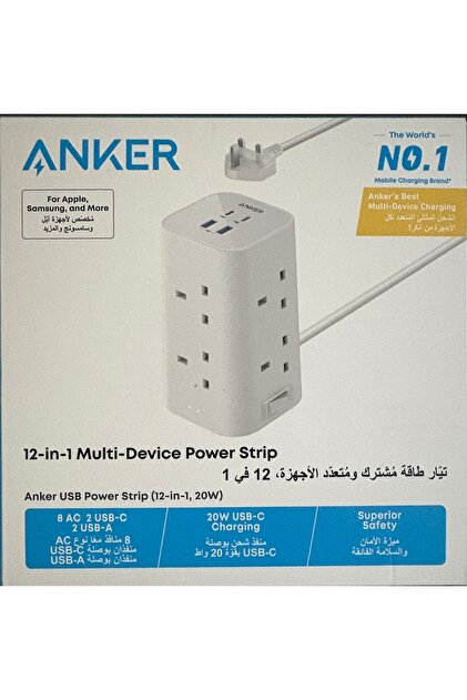 Anker Tower Extension Cord with USB Outlets, 12-in-1 Surge Protector Extension Socket with Switch (13 Amp)