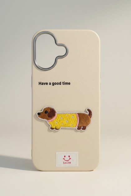 iPhone 17 Compatible Kawaii Embroidered Cute Dog Figure Silicone Phone Case