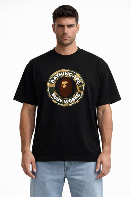 Unisex Women's Men's Bape Camouflage Front Logo Printed Oversized Thick Fabric Relaxed Fit Cotton T-Shirt