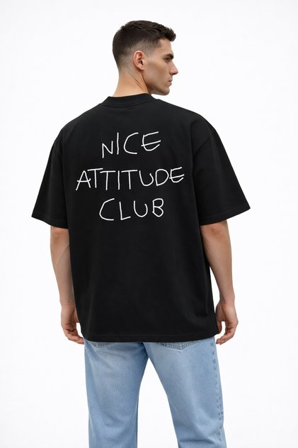 Unisex Women's Men's Nice Attitude Club Front Back Printed Oversized Thick Fabric Relaxed Fit Cotton T-Shirt