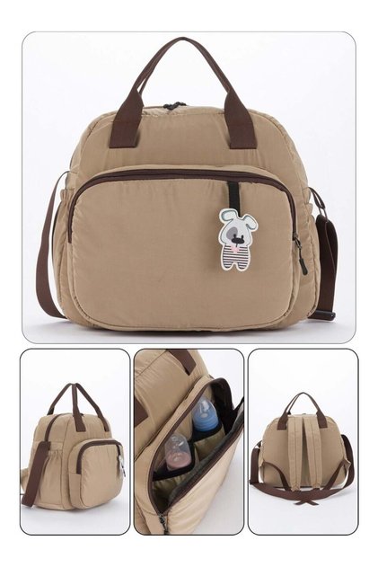 Luxury Beige Brown Mother Baby with Zippered Pocket Rabbit Accessories Backpack