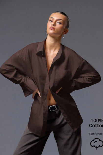 Kadın Oversize Gömlek Uzun Kollu Basic Salaş Kesim Poplin Trend Şık Günlük Gömlek