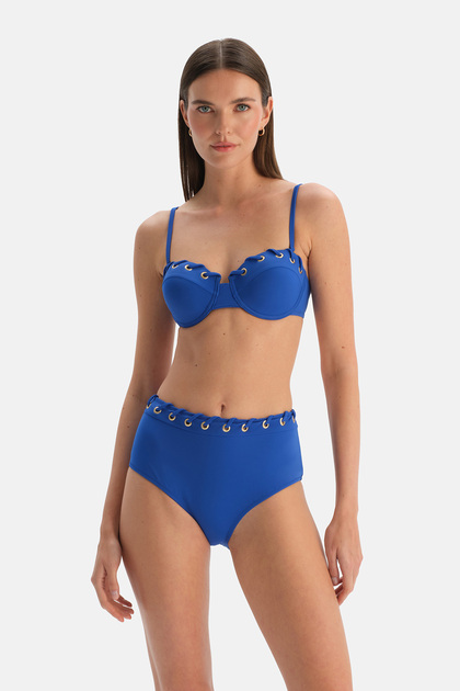 Partea de jos a bikiniului Sax Blue cu talie medie