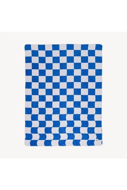 Checker Mavi Dama Desenli Pamuklu Yumuşak Battaniye