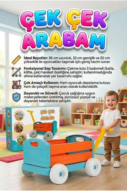 Tıfıl Toys Çek Çek Arabam 4 Tekerli Katlanabilir Taşıma ve