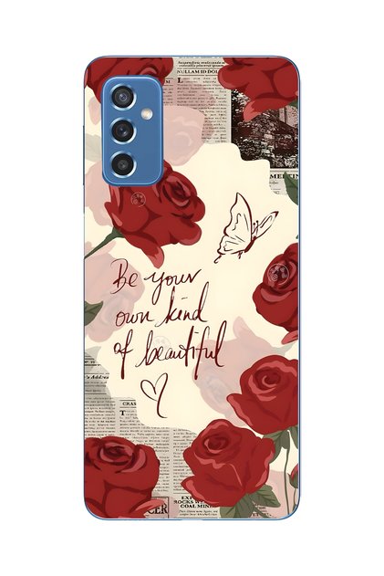 Samsung Galaxy M52 Compatible Red Rose Patterned Transparent Phone Case