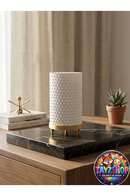 Tayz Shop Özel Tasarım Petek Dokulu Modern Dekoratif Gece Lambası Gold Ayaklı Hediyelik Masa Lambası