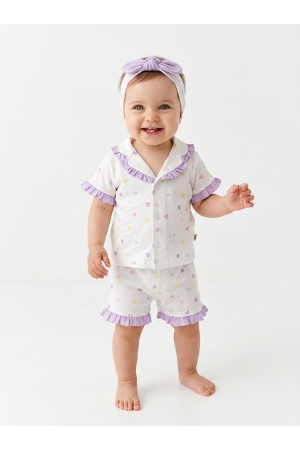 100% Cotton Summer Baby Girl Pajama Set with Headband and Short Sleeves Shorts
