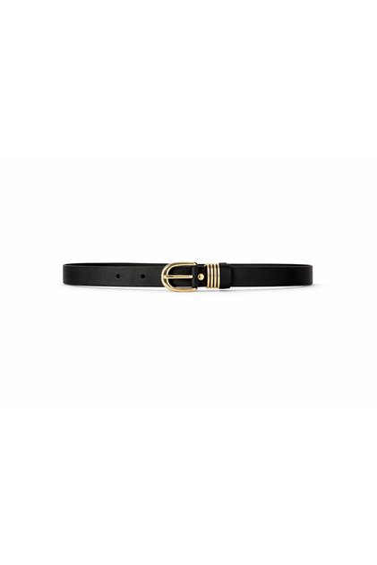 Women's Black Faux Leather Thin Belt with Gold Buckle, Thin Belt for Daily & Classic Use
