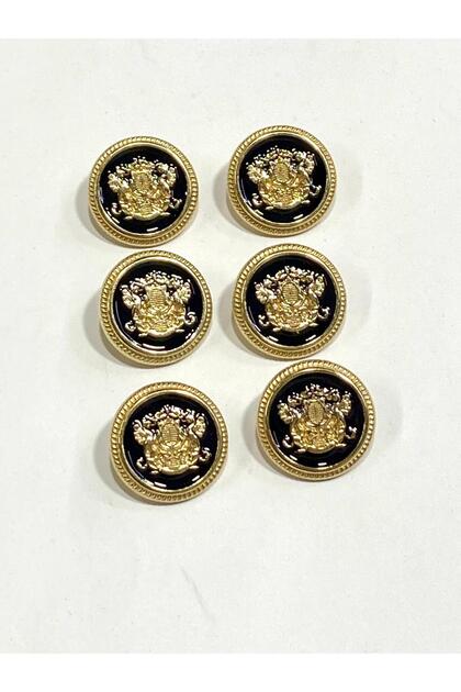 Trençkot Ceket Düğmesi / 6 lı Set / 2,3 cm / Gold - Koyu Lacivert