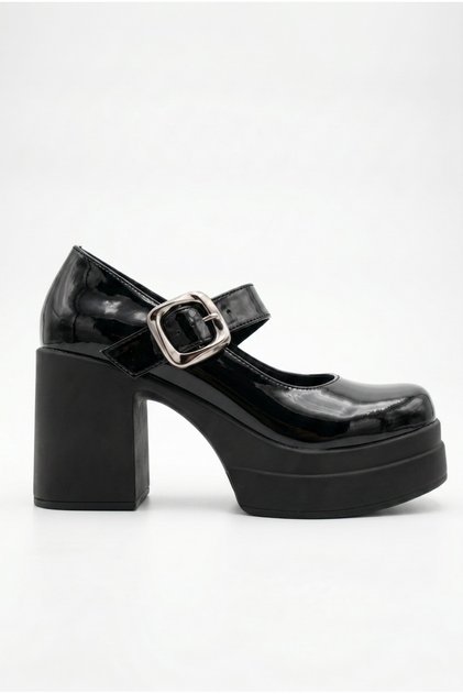 Women's High Platform Heeled Stylish Buckle Elastic Band Closed Toe Ballerina Loafer Shoes