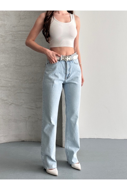 Women's High Waist Wide Leg Jeans with Detailed Cuffs