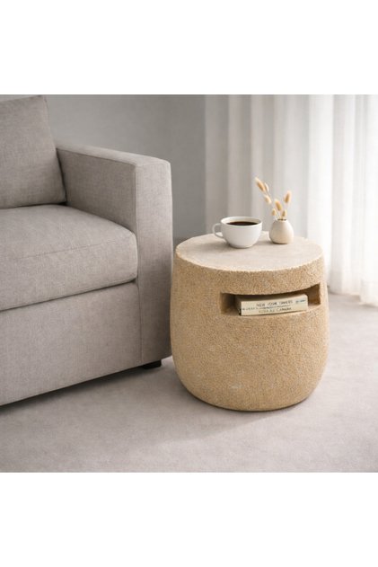 Modern Traverten Yan Sehpa – Minimalist Tasarım, Depolama Gözlü Dekoratif Sehpa