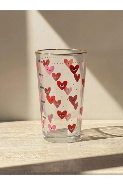 Mixed Heart Printed Glass Cup 570 ml (S6)
