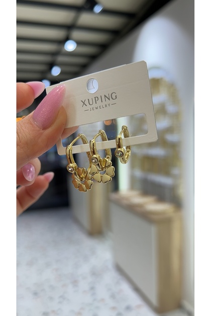 XUPİNG KARARMAZ 14K GOLD 3 LÜ GÖÇMEN KÜPESİ