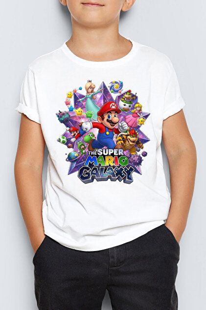 Morinna Super Mario Galaxy Baskılı Unisex Çocuk 4-13 YaşTişört T