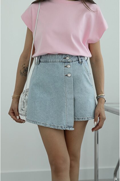 Ice Blue Denim Shorts Skirt