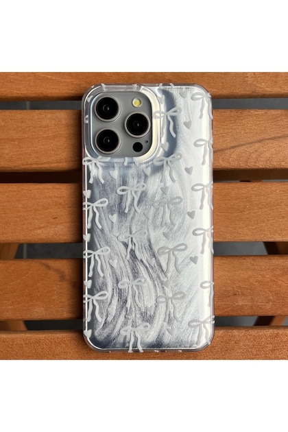 EDELFU iPhone 15 Pro Compatible - Furry Bow and Heart Cover with  Transparent Sides and Shiny Back Case- Trendyol
