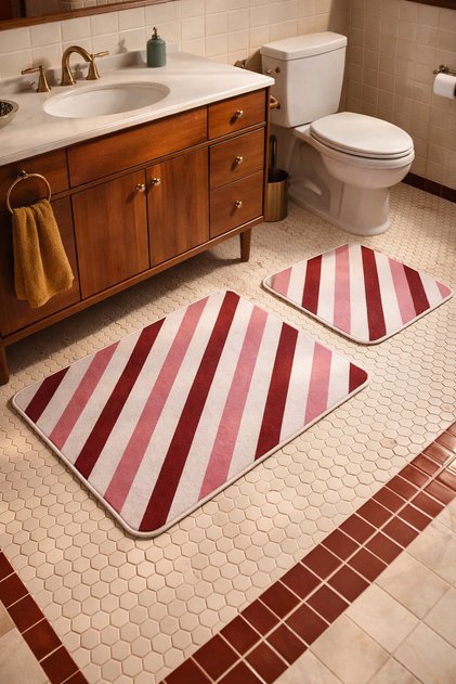 Non-Slip Base Washable 2-Piece Bath Mat - 60*100 cm - 50*60 cm - Striped