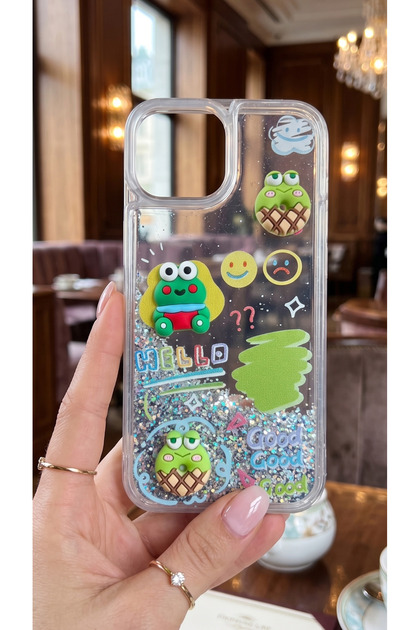 iPhone 11 Case Transparent Protective Cover with Moving Glitter 3D Characters and Love Figures