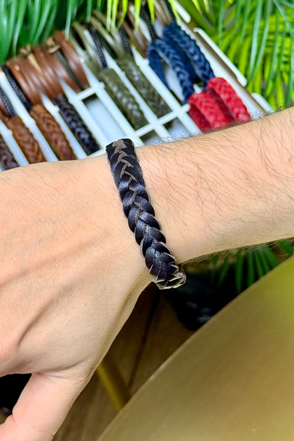 Genuine Leather Brown Thick Knitted Bracelet