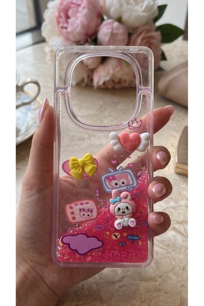 Redmi Note 14 Pro Case Transparent Protective Cover with Moving Glitter 3D Characters and Love Figures