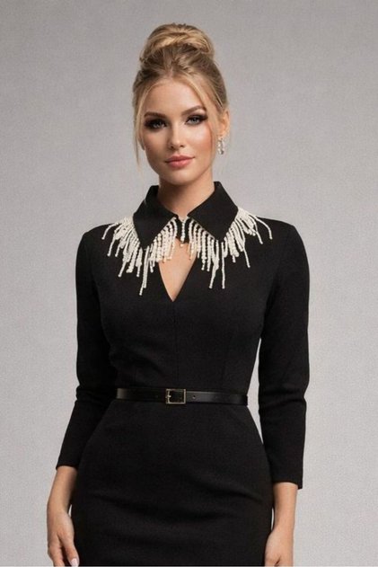 - Sümeyya 2589 2674 Handmade Black Mobile Collar with Hanging Pearl Embellishments - Beaded Choker Ko