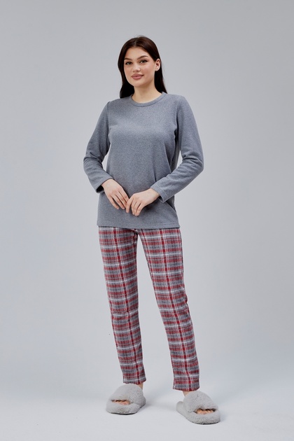 Women's Cotton Pajama Set Long Sleeve Plaid Bottom Comfortable Home Wear Winter Pajamas