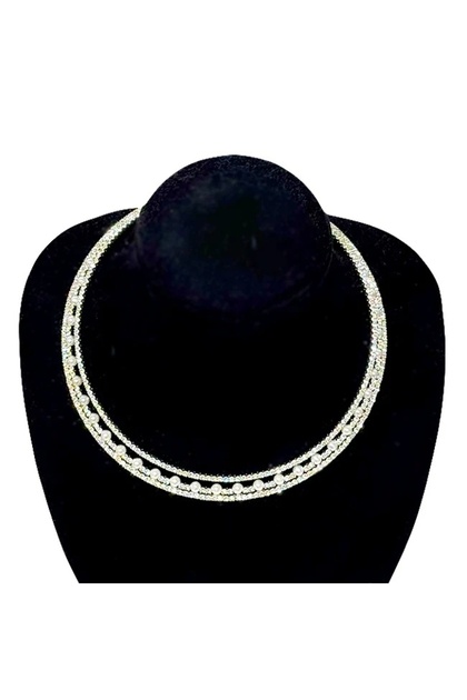 Colier cerc ChoKer rigid 3MOND, cu perle mici artizanale, Argintiu