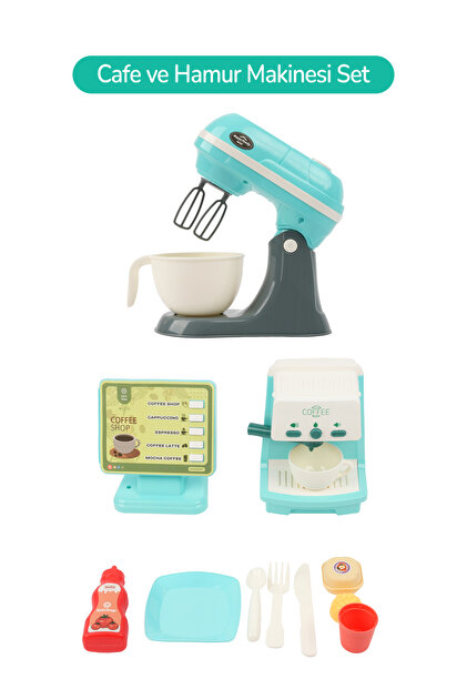ROZİTOYS Kutulu Işıklı Oyuncak Kahve Makinesi Ve Mikser Set Mavi