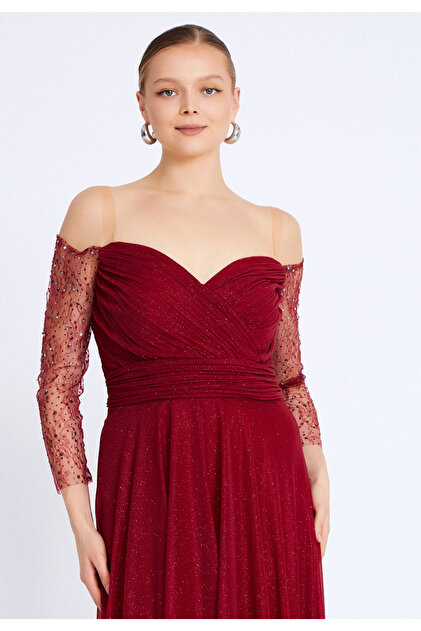 sachin and babi light blue dress Sienna Fashion Elegant long burgundy dress with sparkling Zoya  embellishments- Trendyol