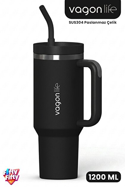 Tumbler Quencher Cup 1200 ml with Straw Comfortable Drinking Handle Sus304 Stainless Steel 1.2L Thermos 1103-1200m