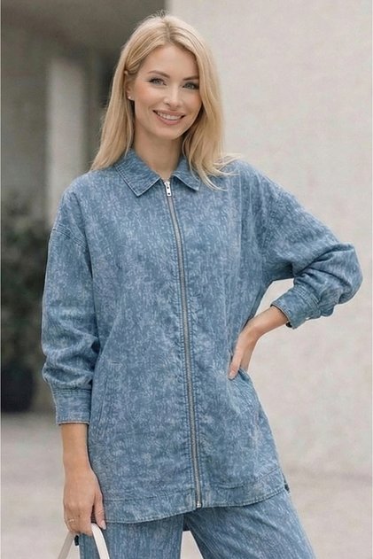 6113-1 - Jachetă de blugi subțire, elegantă, confortabilă, cu fermoar, lungă, de vară